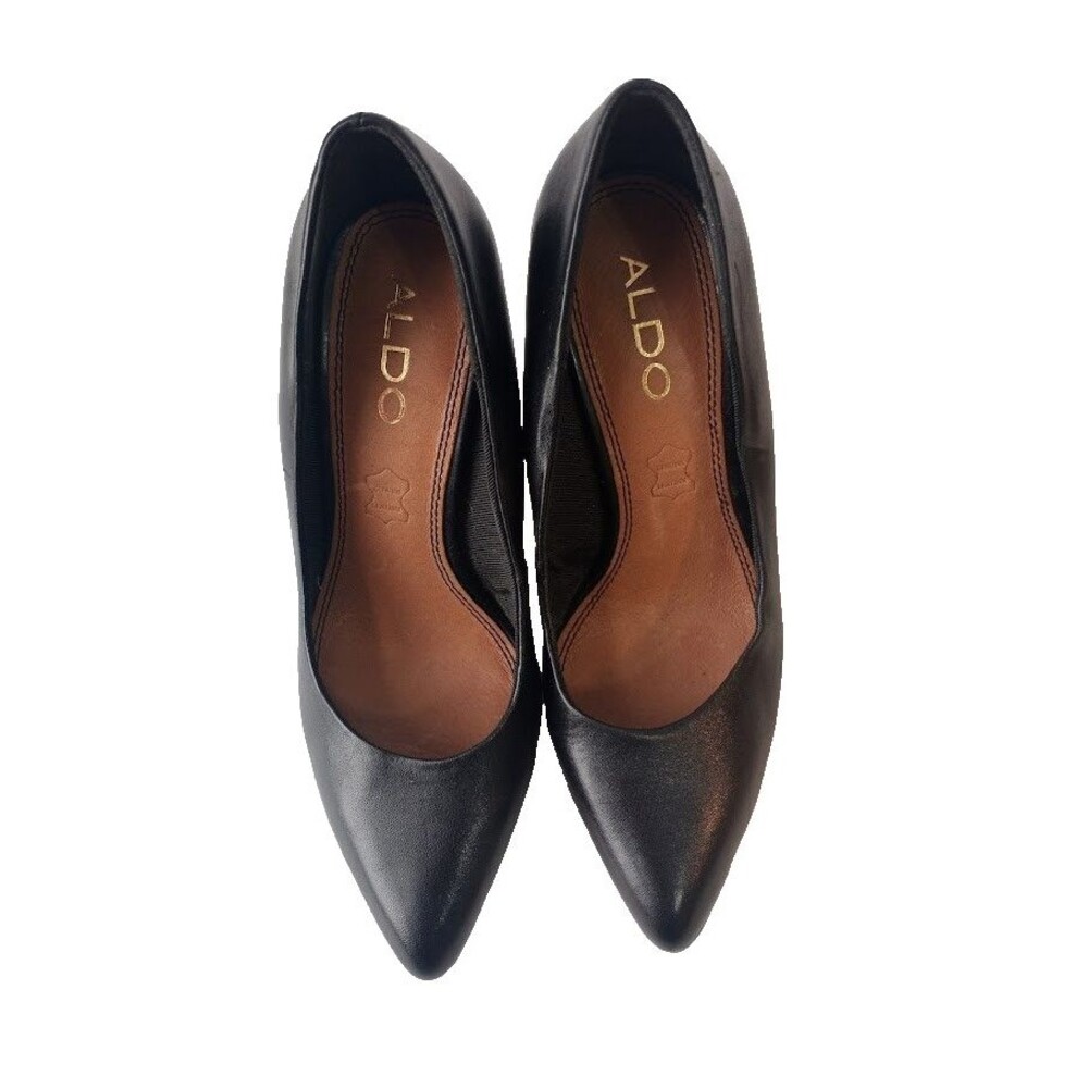 ALDO Women’s Black Leather Pointed Toe Stiletto Pumps Heels - Picture 3 of 16